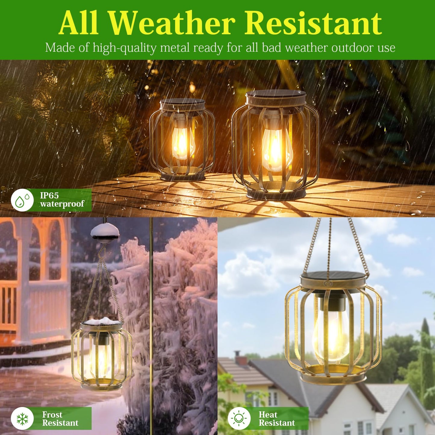 Bonlion Solar Lanterns  Upgraded Metal Outdoor Lights  Brighter Hanging Solar Lights For Outside Waterproof  Auto On/Off Warm White Lighting For Yard  Garden  Patio  Pathway Decor (Bronze  2 Pack)