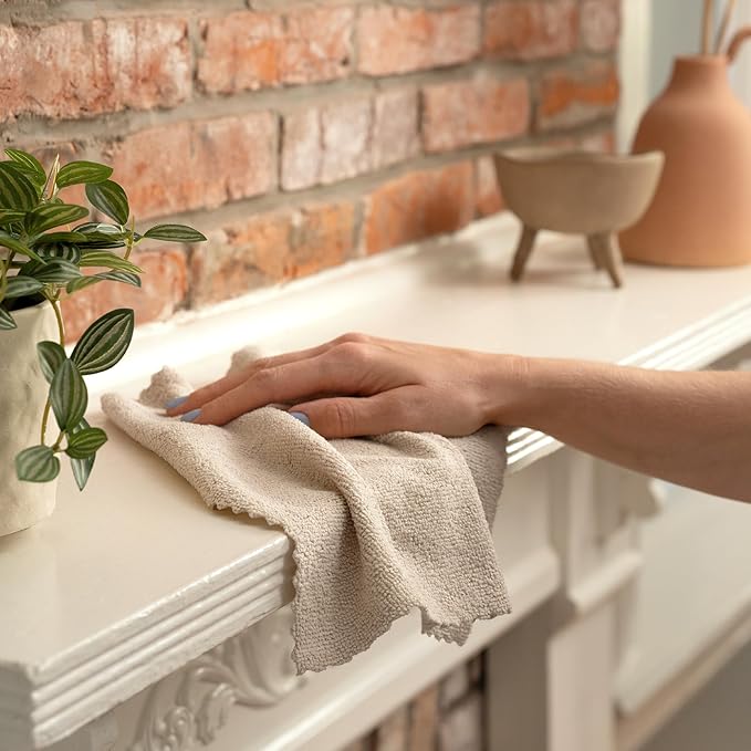 S&T INC. 50 Pack Microfiber Cleaning Cloth with Box, Bulk Towels for Home, Reusable Microfiber Towels for Cars, Cleaning Rags, Beige, 11.8 Inches x 11.8 Inches, 50 Count