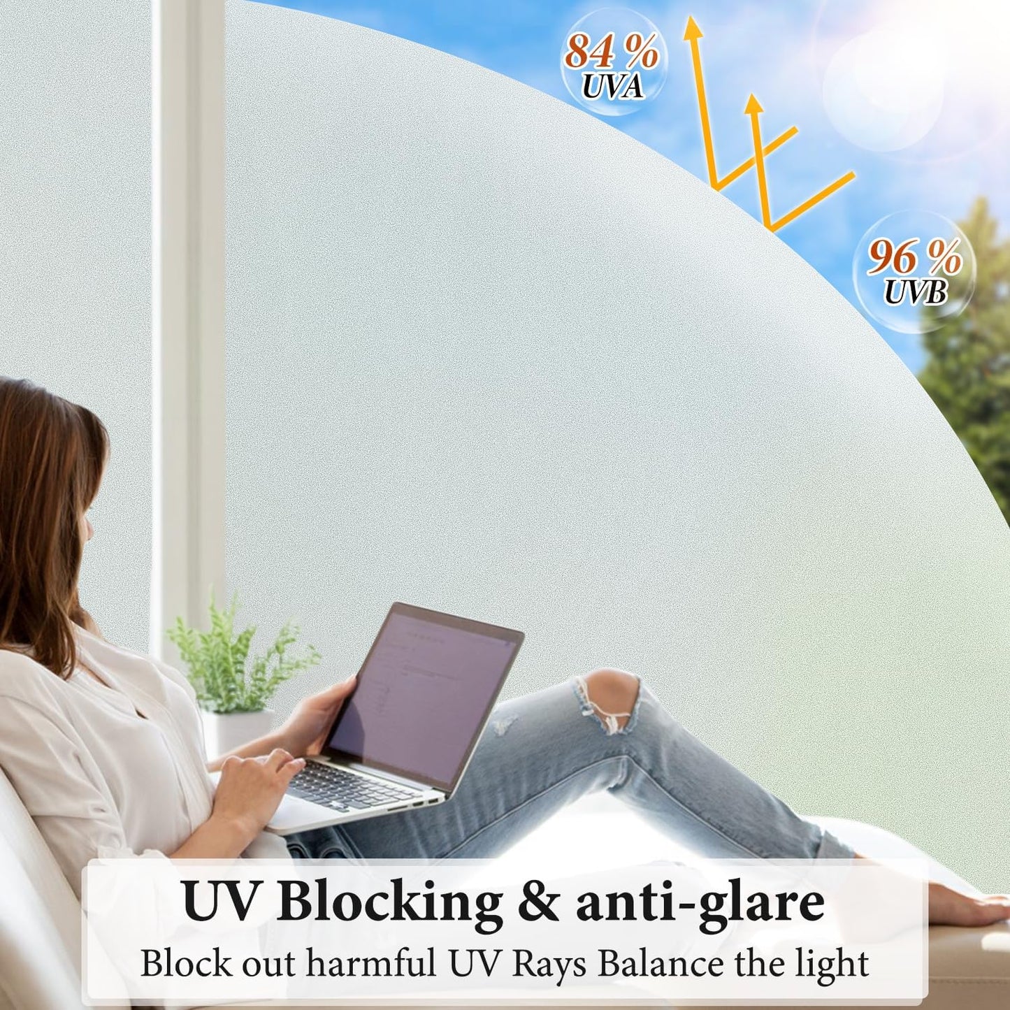 DUOFIRE Privacy Window Film Natural Frosted Glass Film Static Cling Glass Film No Glue Anti-UV Window Sticker Non Adhesive for Privacy Office Meeting Room Bathroom Living Room 45.2in. x 78.7in. S001