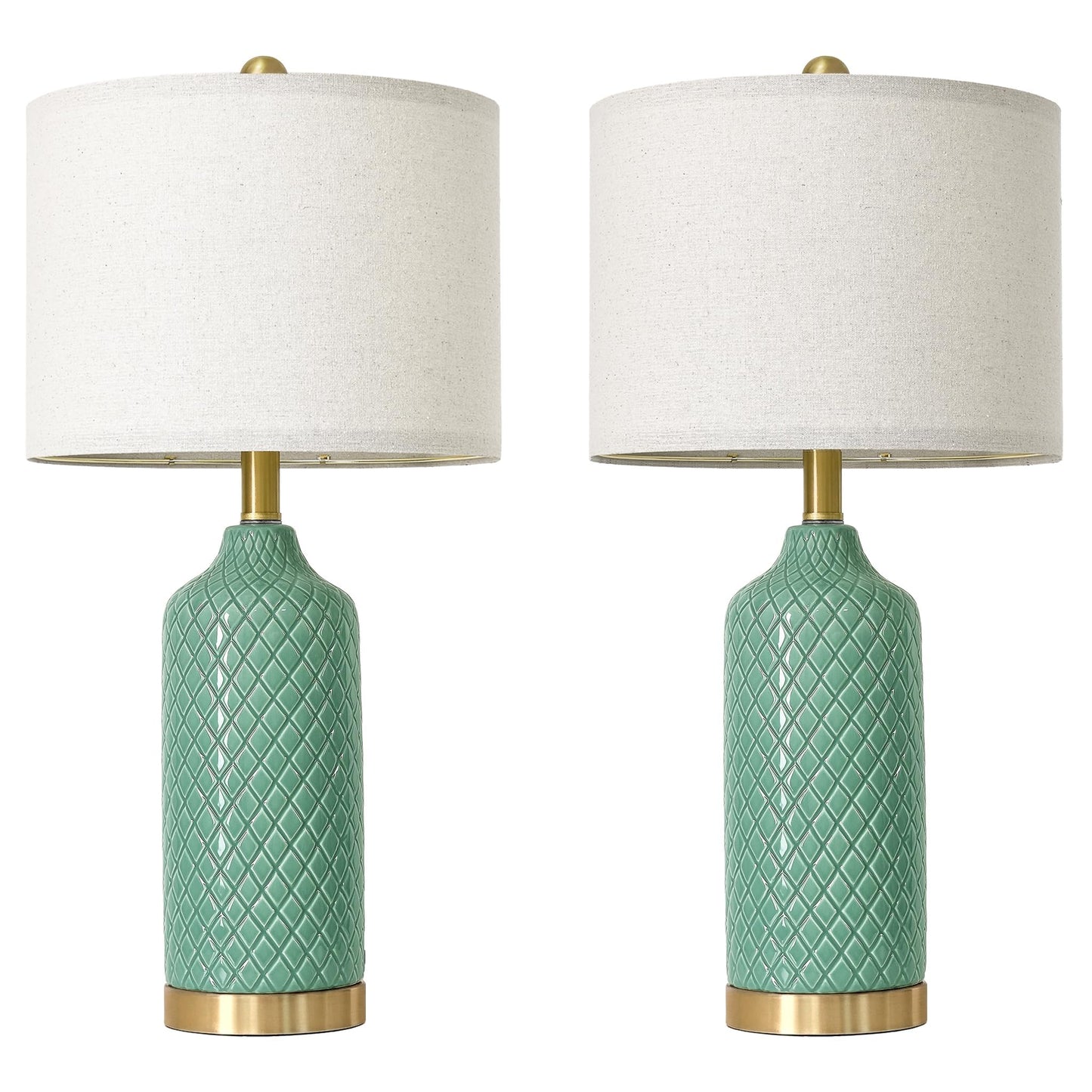G-Safava24.25 Modern Ceramic Green Table Lamps Set Of 2 For Living Room  Farmhouse  Bedside  Bedroom  Side & End Tables Nightstand Light Home Office Desk Lamps Gifts