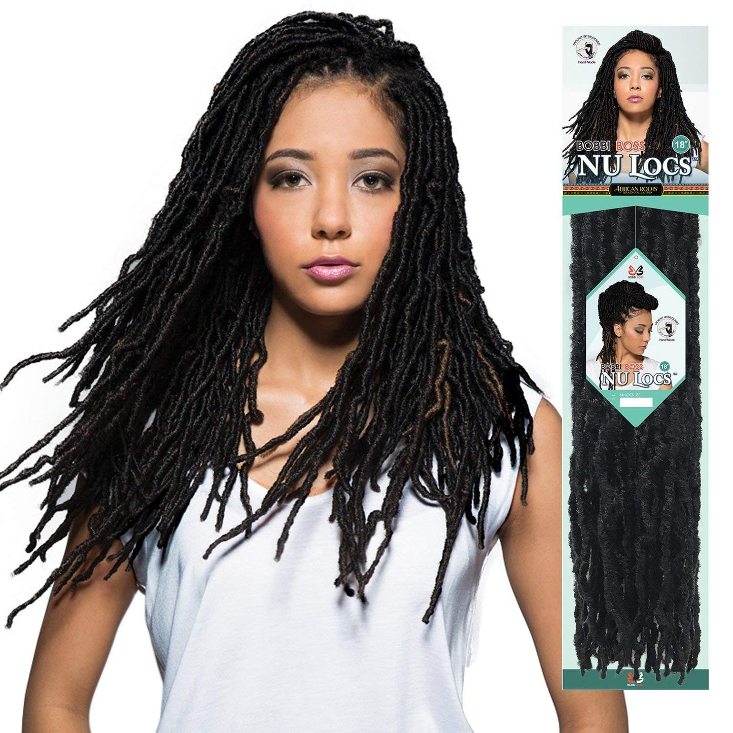 Bobbi Boss Synthetic Hair Crochet Braids African Roots Braid Collection Nu Locs 18 (6-Pack, 1B)