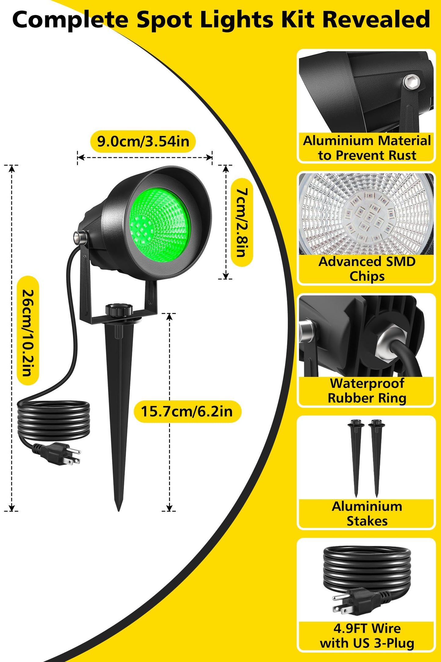 T-Sun Christmas Green Spotlight Outdoor  Waterproof Led Landscape Lighting With Us Plug  Easy Install 270?Adjustable Outdoor Spot Lights For Garden Tree Yard Decor  2 Pack