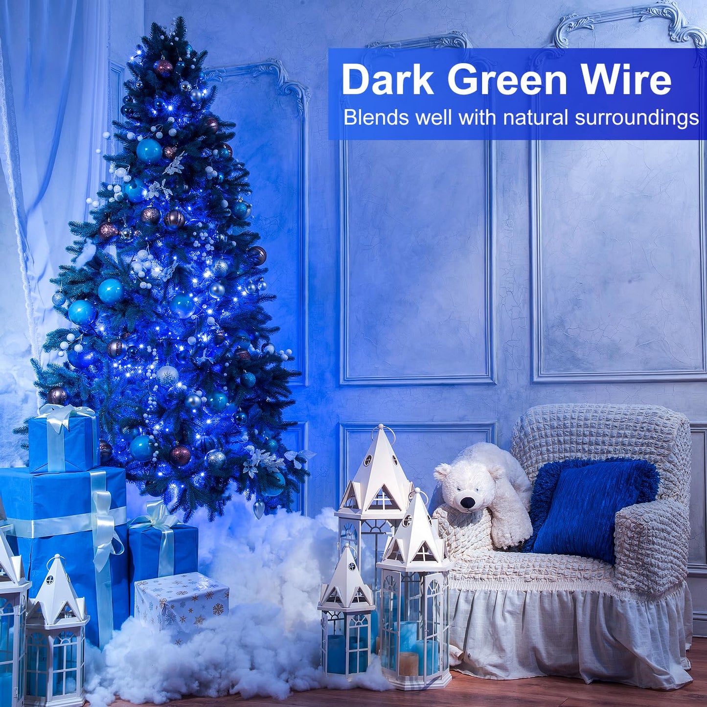 Nielfoi 328Ft 1000 Led Christmas Lights  Plug In Blue Christmas Tree Lights Outdoor With Timer And 8 Modes  Green Wire Waterproof String Lights For Indoor Yard Patio Xmas Holiday Decorations