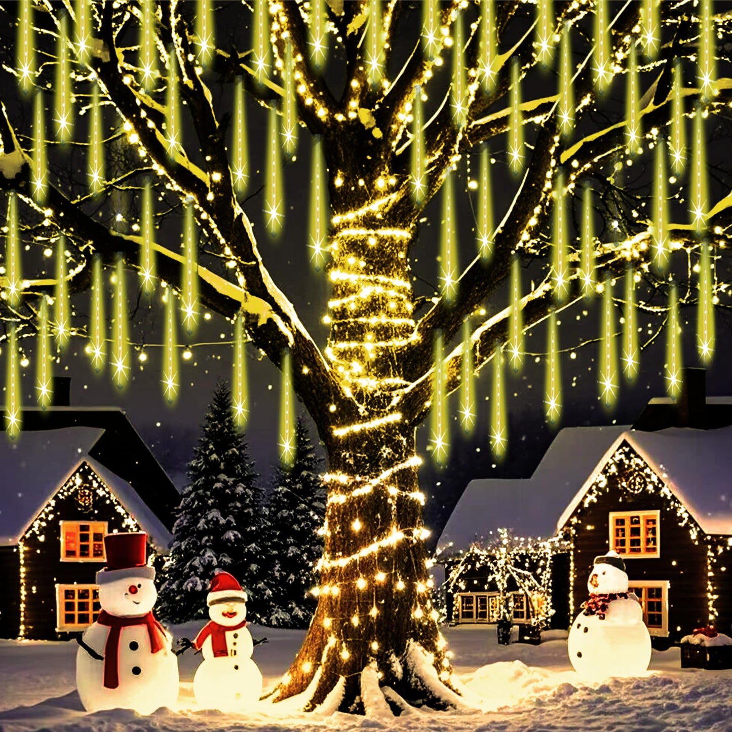 Weepong Christmas Lights Outdoor, 12 Warm White Meteor Shower, 192 Led Cascading Icicle String Lights For Holiday Decor, Model Wep-Frl-Ww