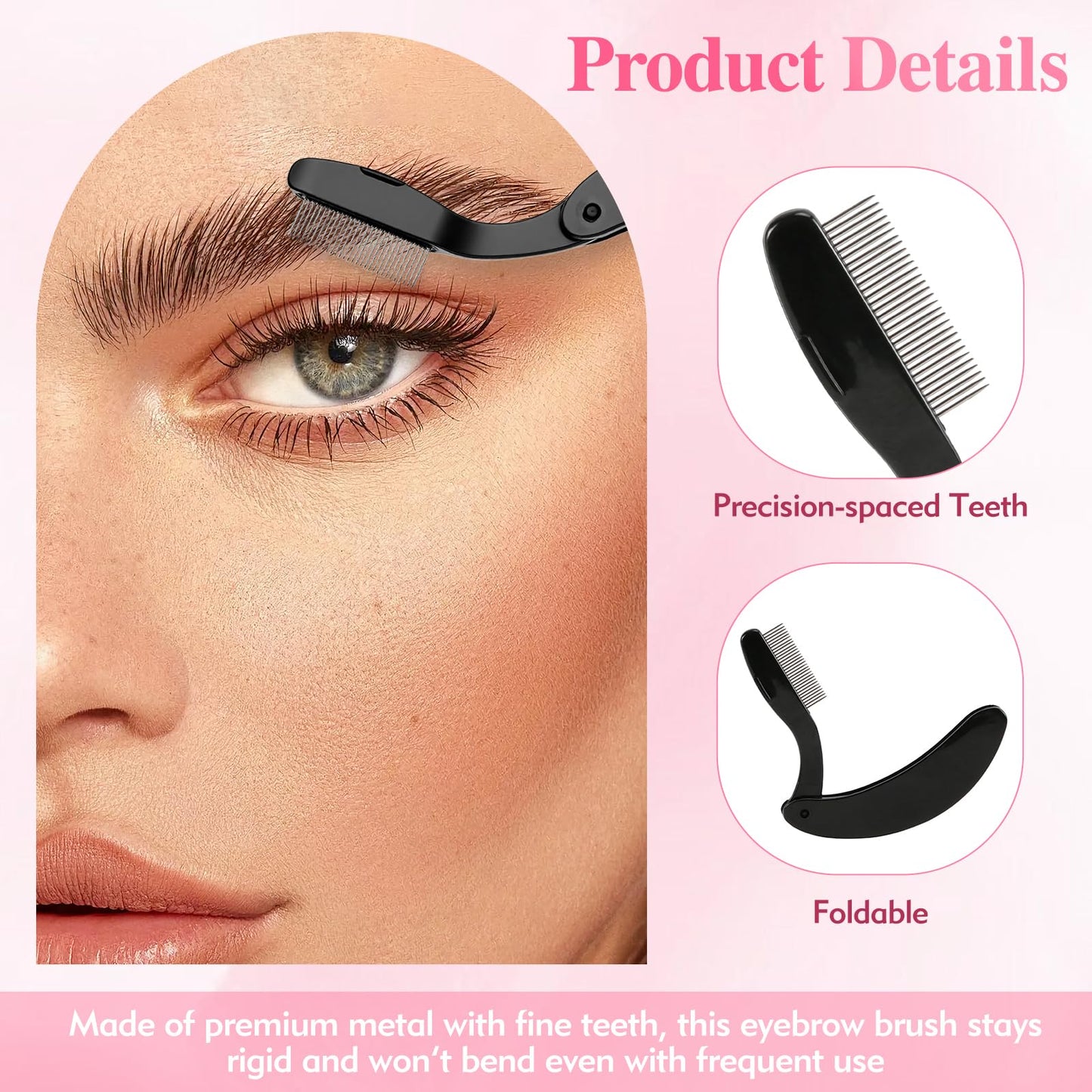 4Pcs Durable Metal Foldable Eyelash Comb with Metal Teeth Design, Eyebrow Brush and Comb for Clump-Free Mascara, Lash Separator
