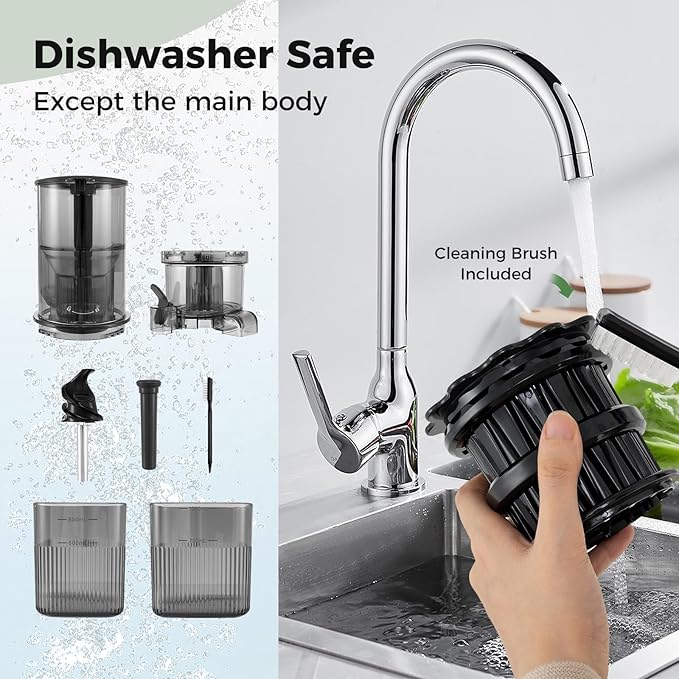 ARLIME Cold Press Juicer, Slow Masticating Juicer w/ 5.3 Inch Large Feed Chute, Juice Extractor w/Reverse Button & Cleaning Brush, Easy to Clean, Juicer Machine for Whole Vegetables & Fruits