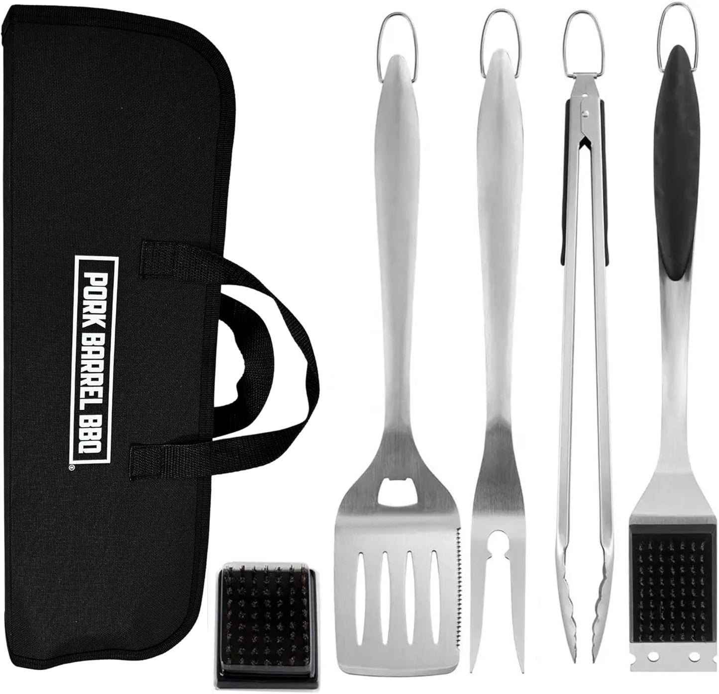 Pork Barrel BBQ Tool Set Grill Kit - Premium Stainless Steel BBQ Grill Accessories, Grilling Tools & BBQ Accessories for Outdoor Grill - Perfect BBQ Tools and Grilling Gifts for Men