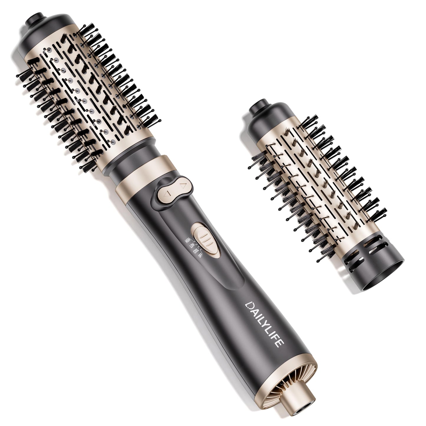 DAILYLIFE Rotating Hair Dryer Brush for Women, Spinning Blowout Brush, with 2 Brushes (1.5" & 2"), Ceramic Barrel, Negative Ion, Black and Gold