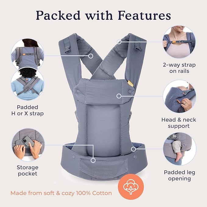 Beco Gemini Baby Carrier from Newborn to Toddler - Certified Ergonomic Newborn Baby Carrier for Infants and Children of 7-35 lbs - M Shape, Adjustable Seat, 100% Cotton (Ecru)