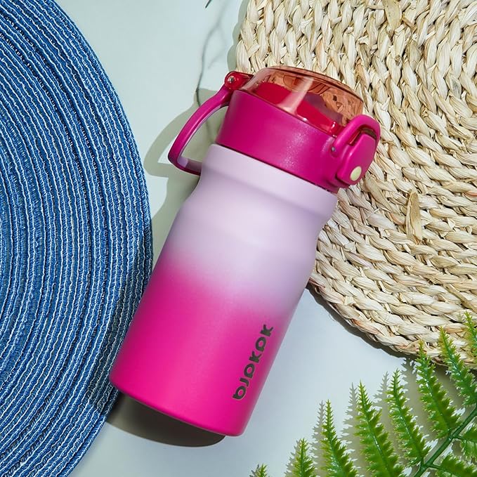 BJPKPK Insulated Water Bottle 14oz Stainless Steel Water Bottles with Straw and Carry Handle Double Wall Metal Thermal Flask,Indigo Black