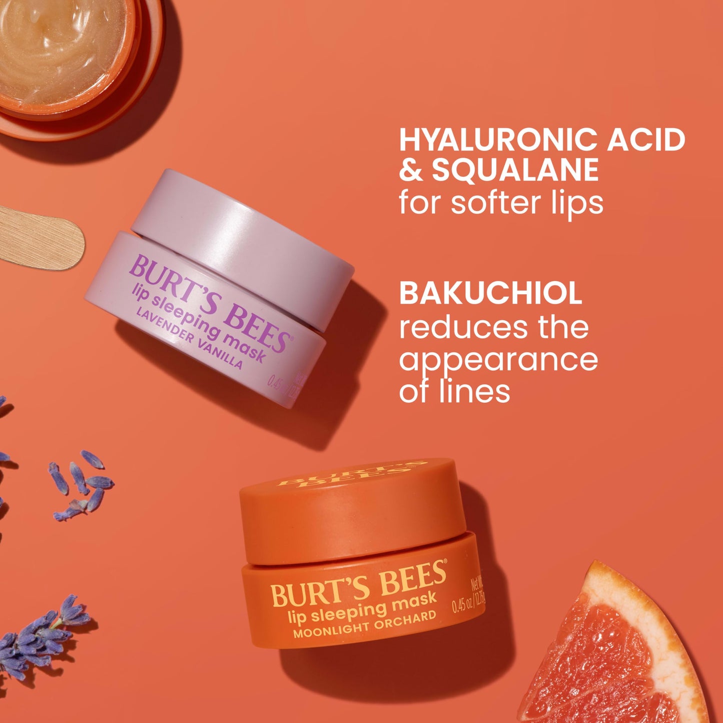 Burts Bees Lavender Vanilla Lip Sleeping Mask, With Hyaluronic Acid and Squalane Moisturizer To Instantly Hydrate Lips, Overnigh