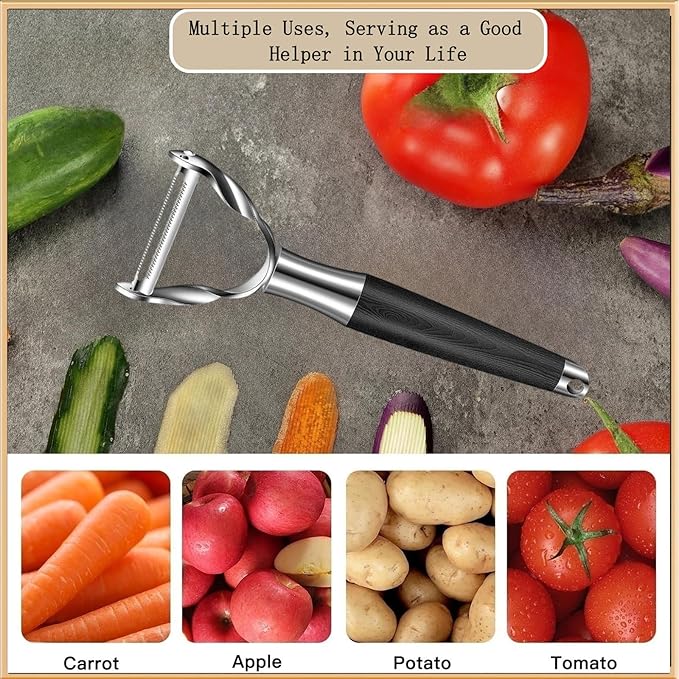 Peeler Sharp Stainless Steel Blade and Anti-slip Wooden Handle – Efficient Kitchen Gadget for Vegetables, Fruits, Potatoes, Carrots, and Apples