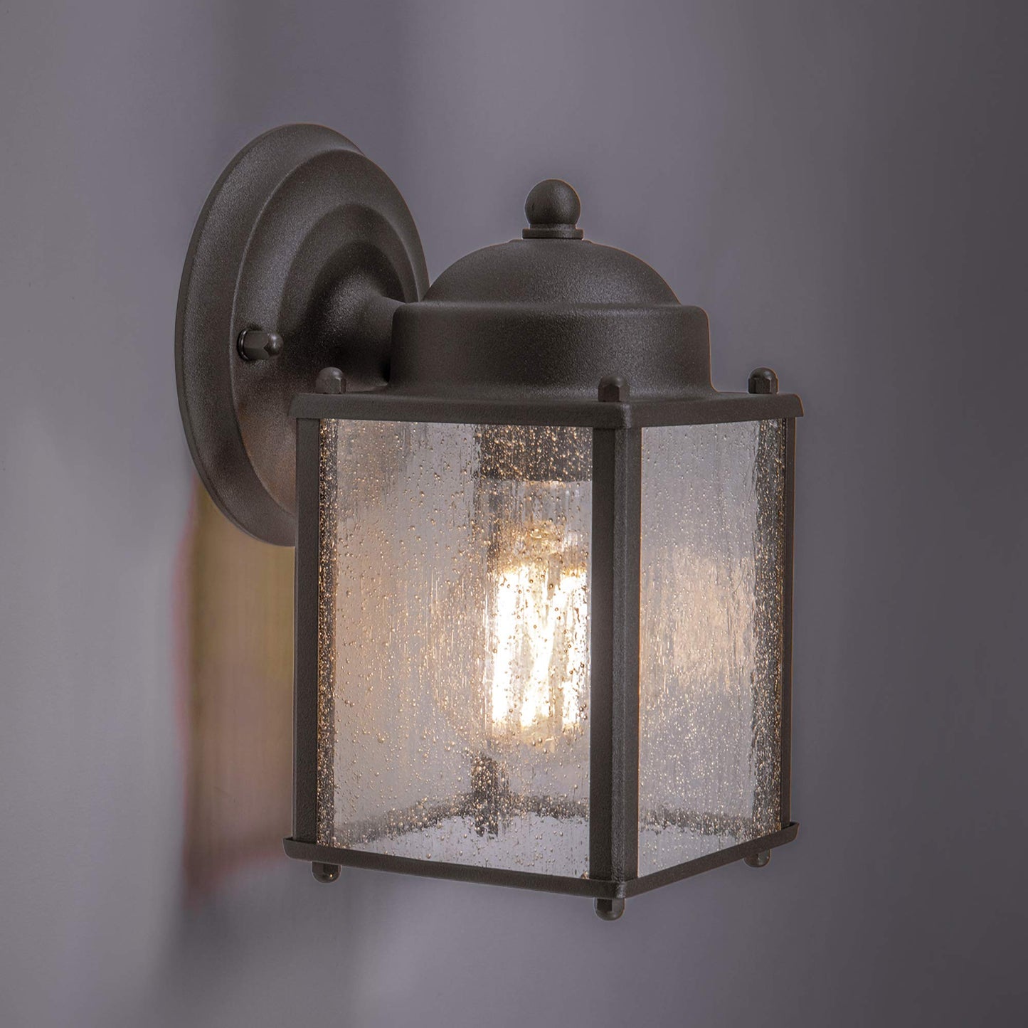 Coramdeo Outdoor Farmhouse Square Coach Light For Porch  Patio  Deck  Barn  Wet Location  Standard Medium Base Socket  Durable Rustic Bronze Finish & Seedy Glass