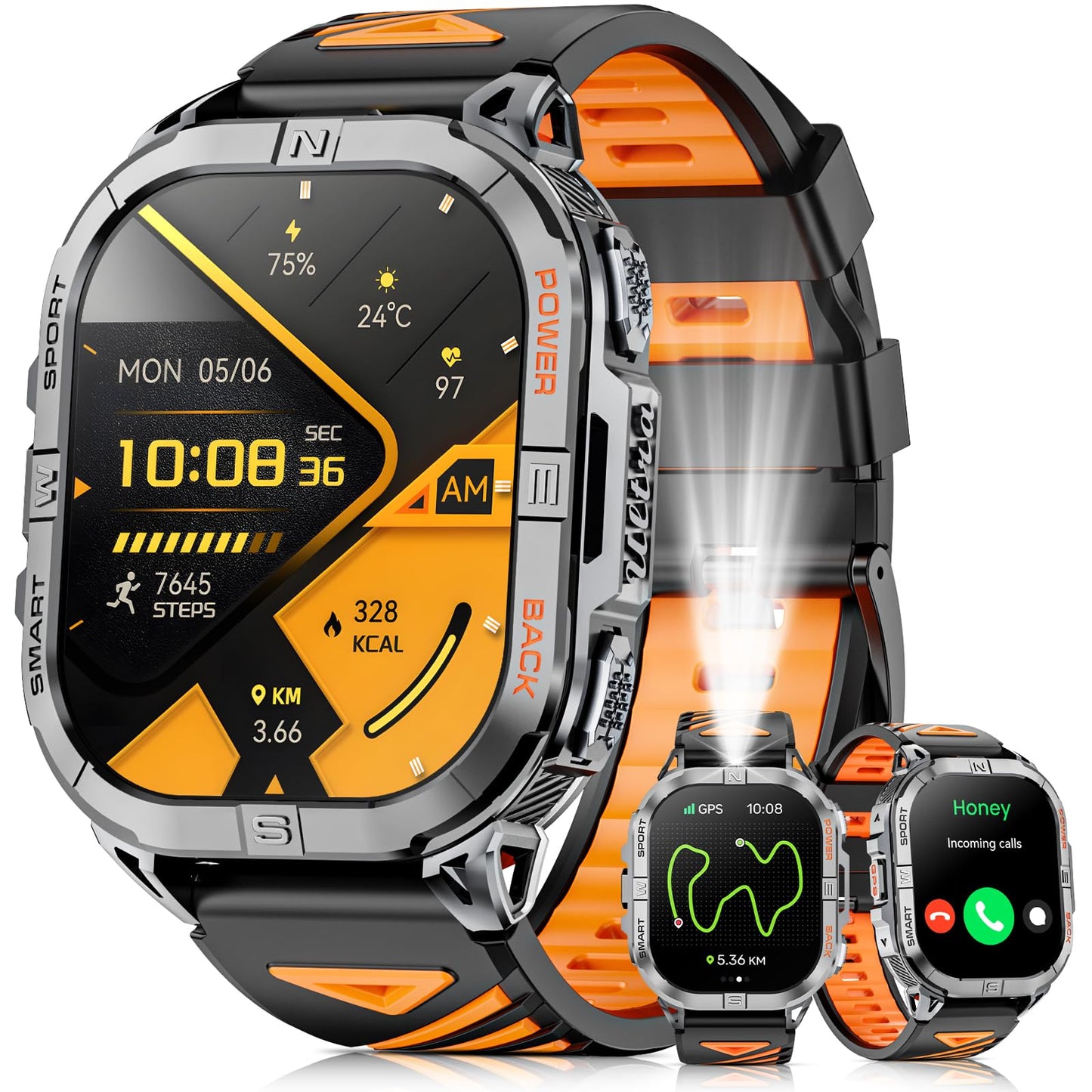 Joautrial Military Smart Watch - GPS, 2.13" AMOLED, 3ATM Waterproof, Black, Extra Large, Model 1771d879-e962