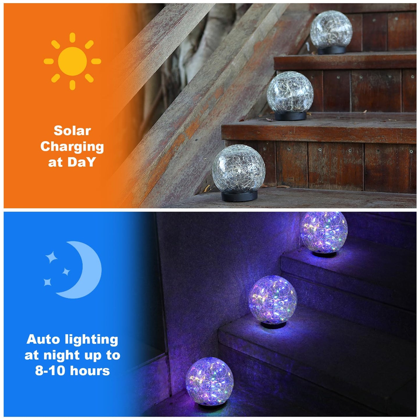 MLKNK Solar Globe Lights - Waterproof  ed Glass Orbs for Lawn, Patio, Yard - 2 Pack, Multicolor