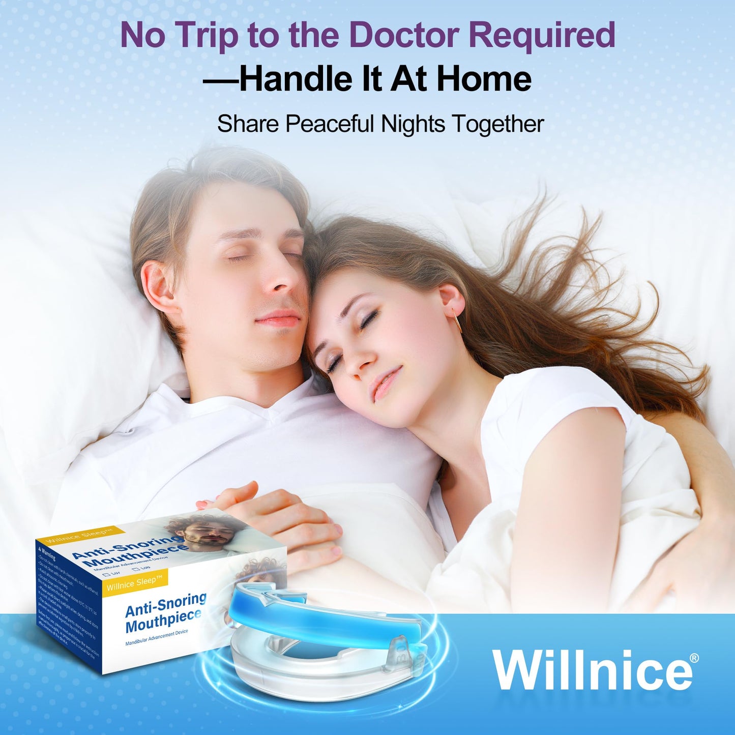 Willnice Anti Snoring Mouth Guard for Sleeping, Mandibular Advancement Device, Snoring Solution for Men and Women, Reusable & Adjustable Mouthpiece for Quiet Nights, Home & Travel Use, Blue (L08)