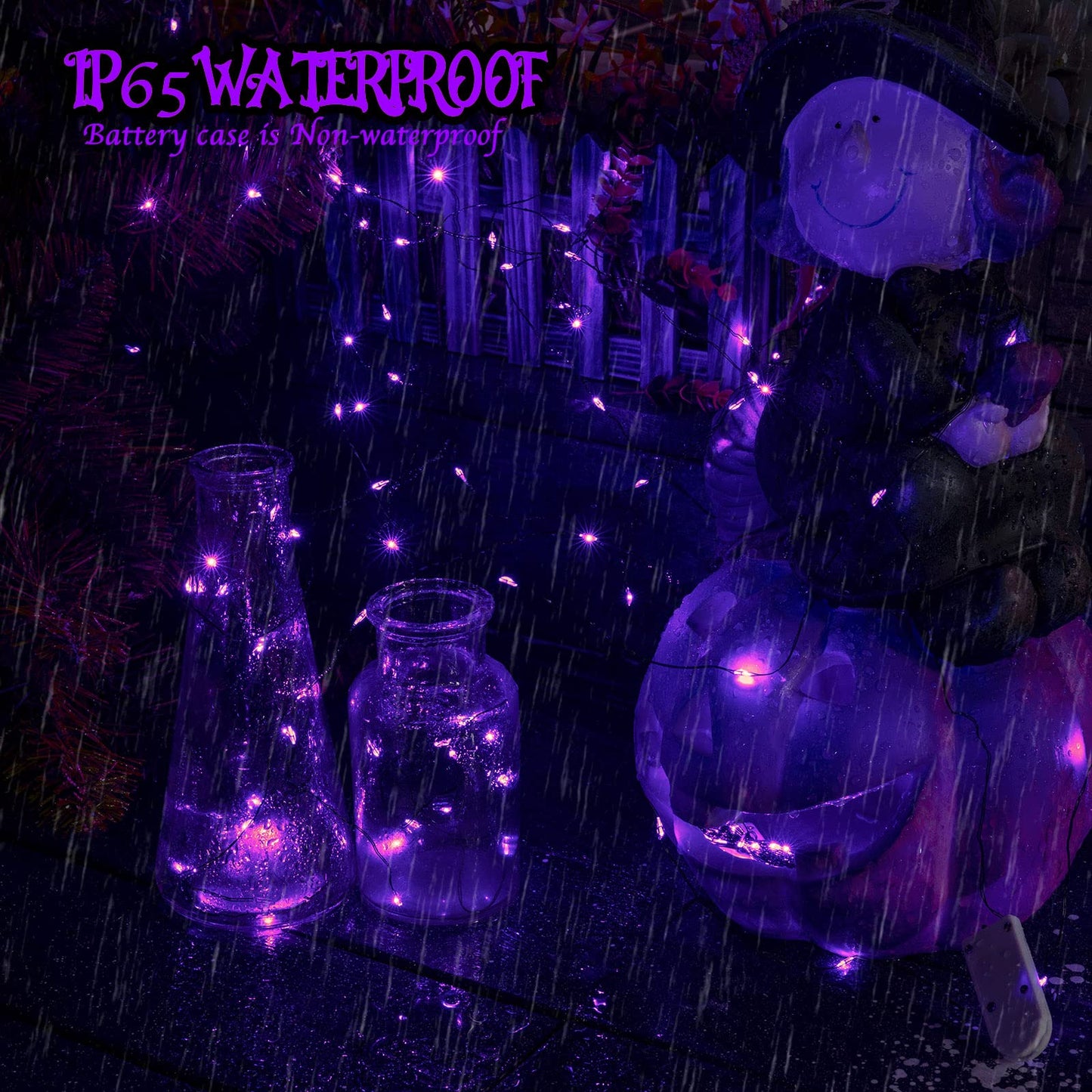 Brightown Fairy Lights 24 Pack, 20 LED Waterproof String Lights, 7 ft Black Wire, Purple for Halloween Decorations