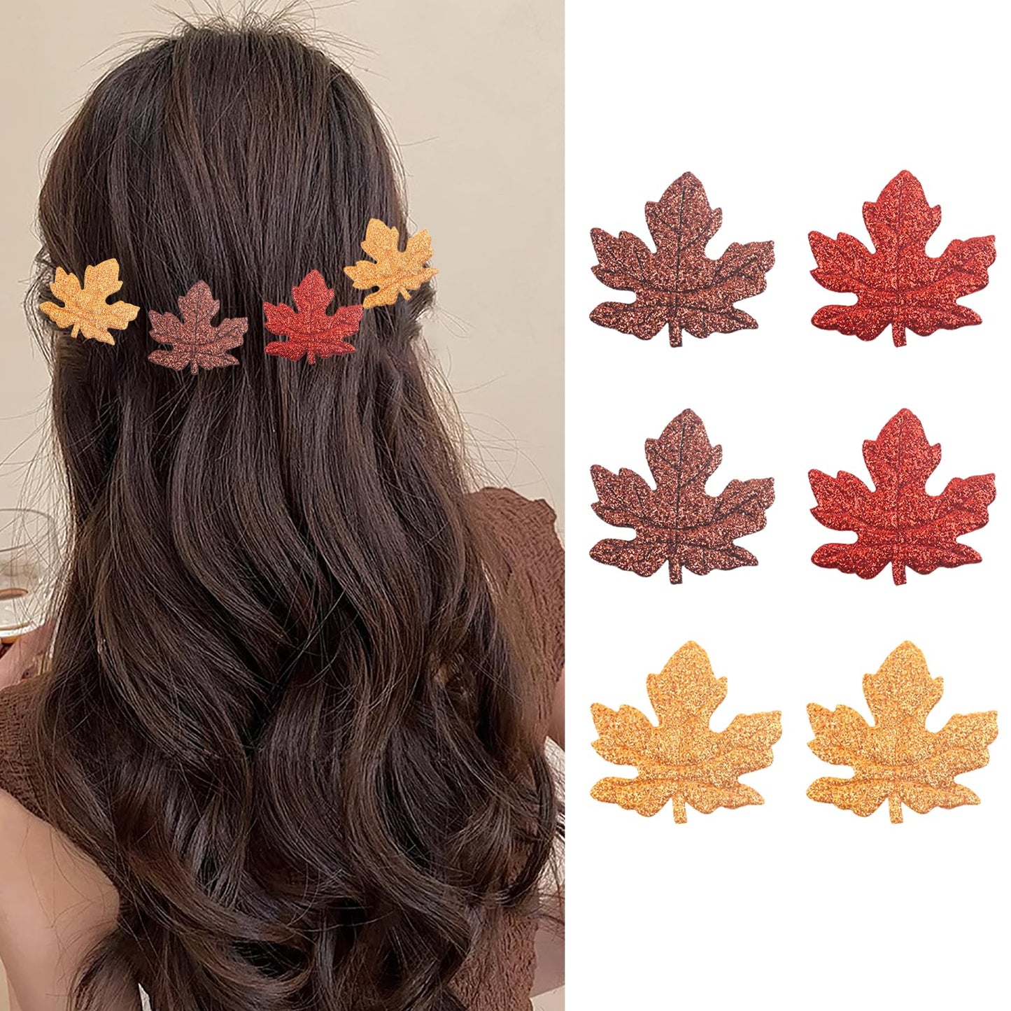 Fall Hair Clips for Women Girls Glitter Maple Leaf Hair Accessories Autumn Cute Barrettes Thanksgiving Fall Orange Gold Brown Le