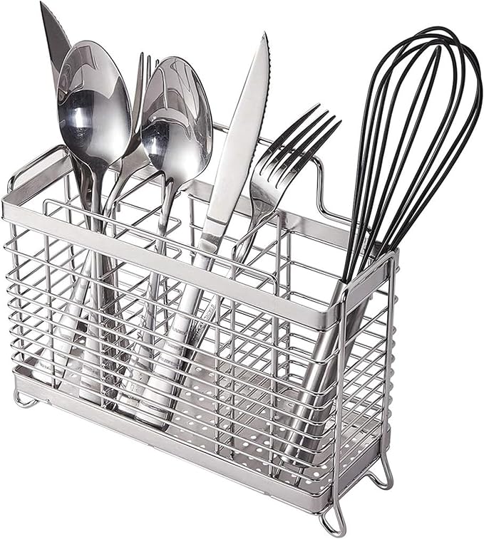 KESOL Utensil Holder Utensil Drying Rack Basket Holder with 3 Divided Compartments, Rust-Resistant
