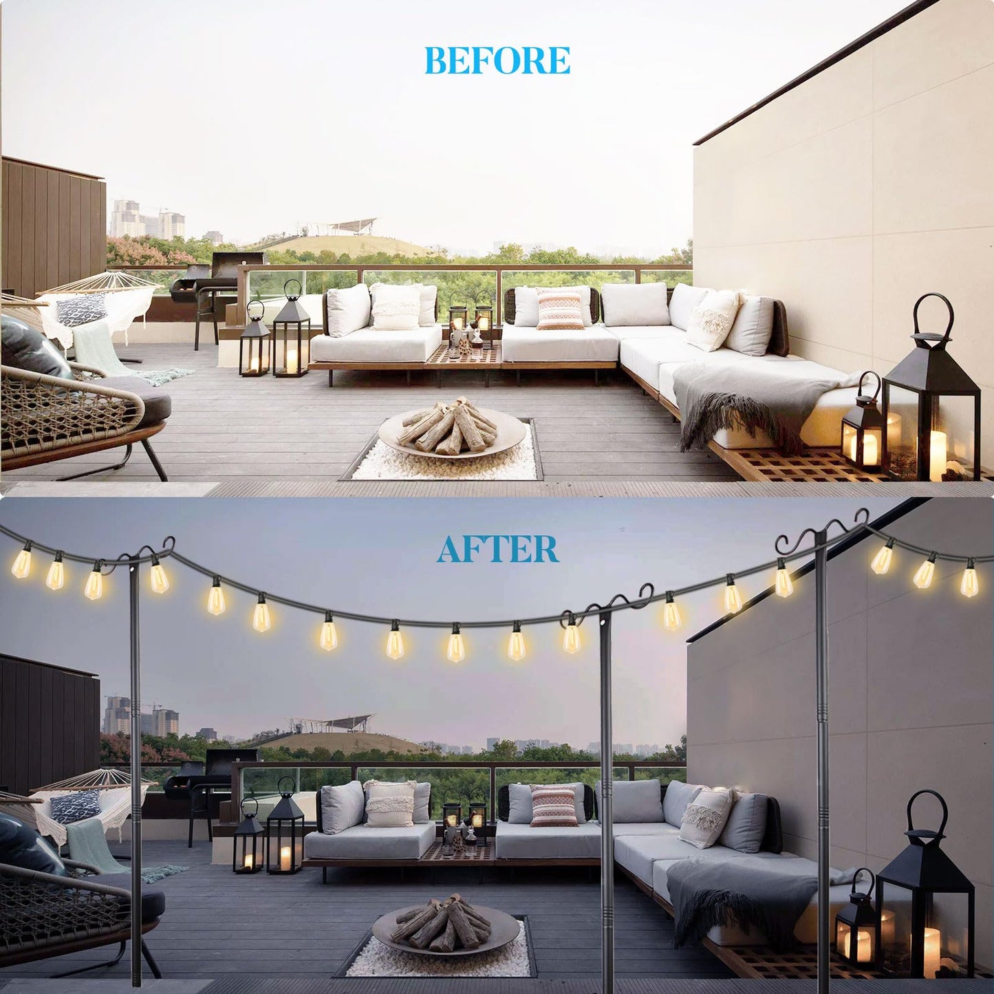 Lightdot Outdoor String Light Poles, 9FT Metal Patio Stand, 3Pack, Black, Model LSTM-G40-H