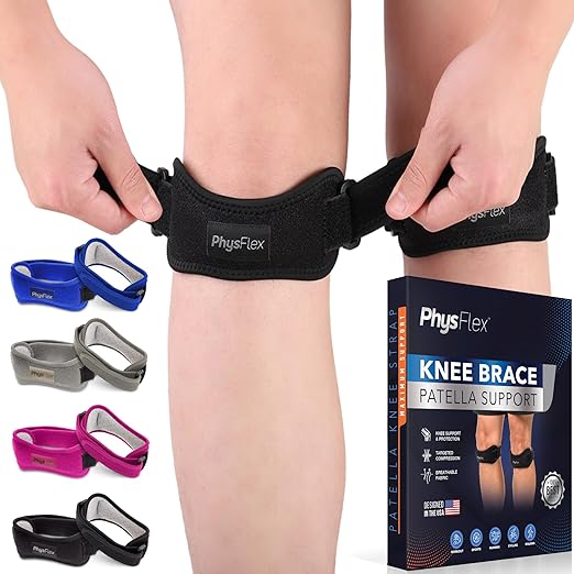 PhysFlex 2 Pack Patella Knee Brace - Knee Support and Pain Relief, Running, Hiking, Basketball, Jumpers Knee, Tendonitis, ...