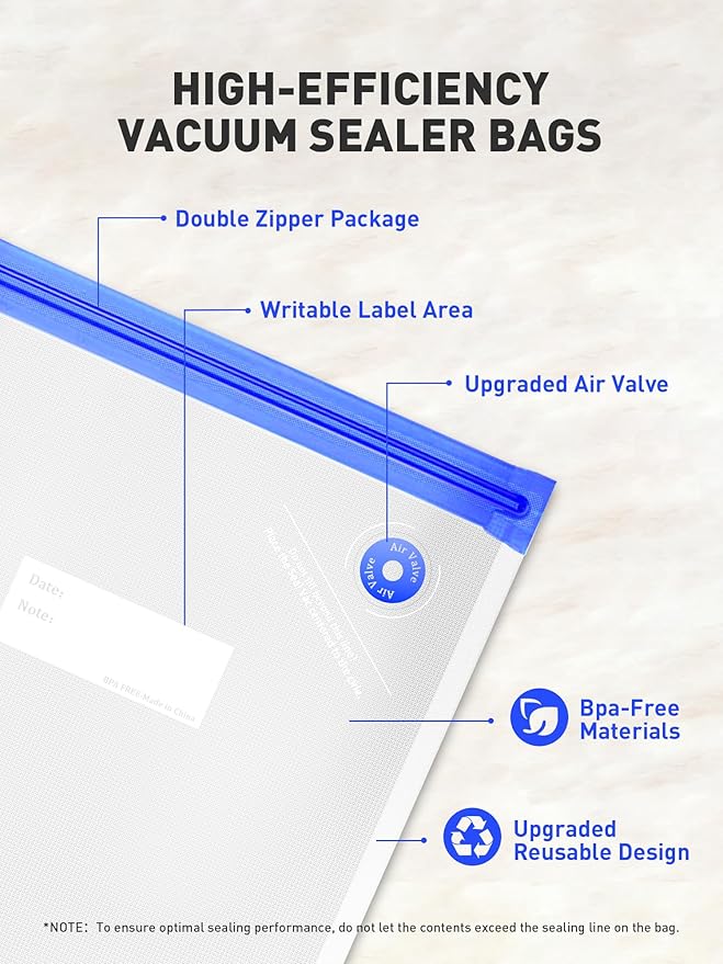 30 Pcs Reusable Vacuum Sealer Bags for Food, 2 Size BPA-Free Vacuum Storage Bags with Sealing Clips & Leak-Proof Design for Sous Vide Cooking, Freezer, Microwave Heating