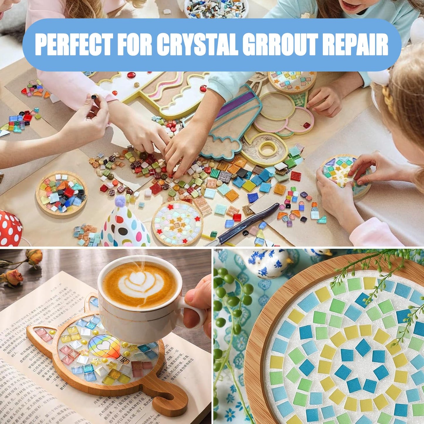 Mosaic Crystal Grout, Mosaics Tile Tools, Mosaic Tile Accessories – Essential for Handmade Grouting and Perfect for DIY Craft Projects (White, 17.6oz)