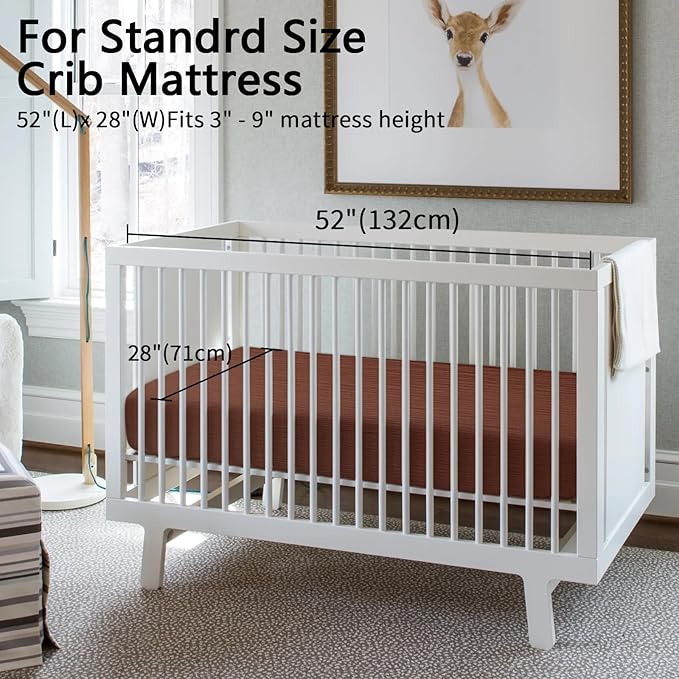 2 Pack Soft Muslin Baby Crib Sheets, 100% Cotton Breathable Double Layer Fitted Sheets for Standard Crib and Toddler Bed Mattresses 28x52 Inches, for Baby Girls and Boys (Cedar & Cream
