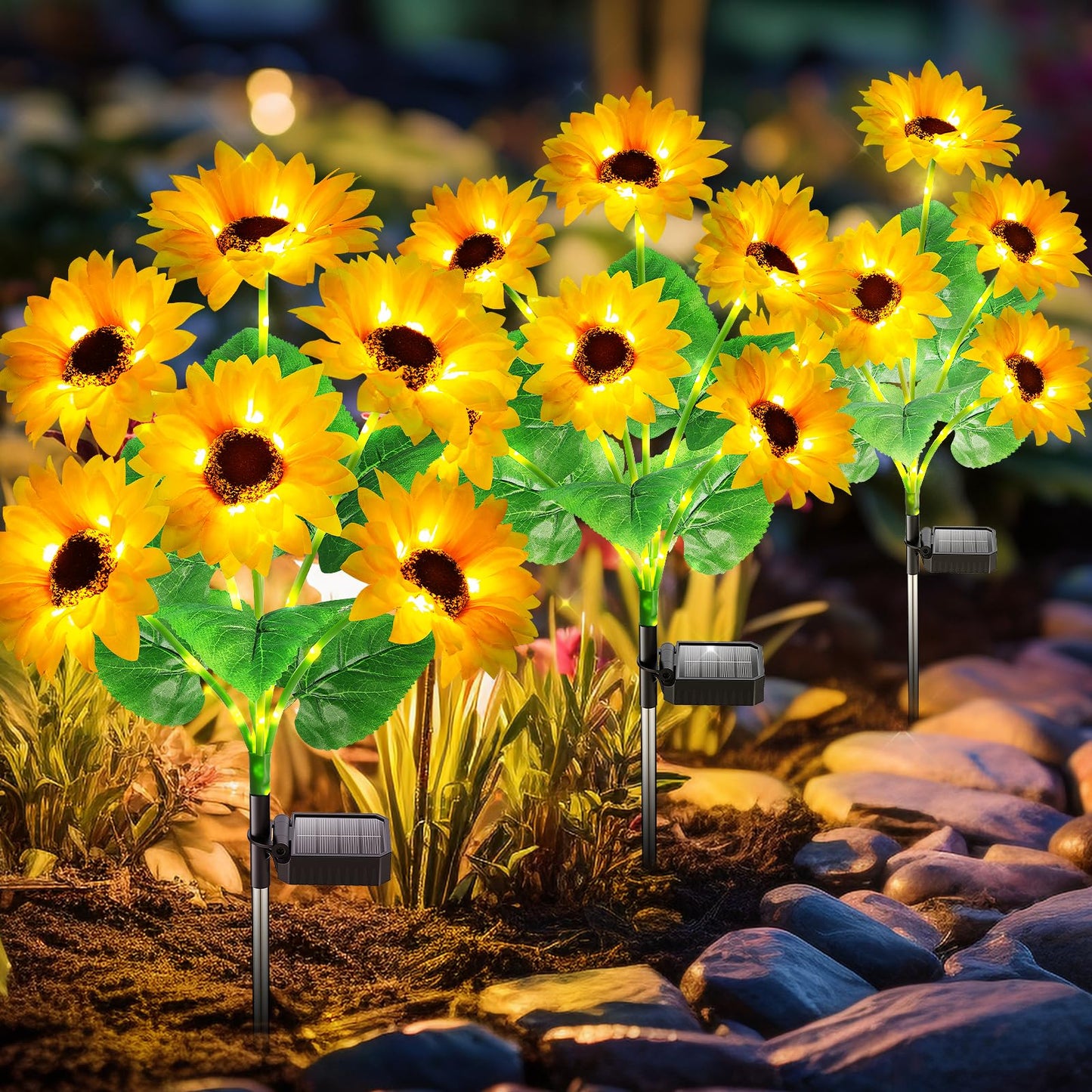 Garpar Solar Lights Outdoor Garden Decor  Upgraded 3 Pack With 18 Sunflowers  Auto On/Off Solar Flowers  Waterproof Garden Lights For Yard Patio  Gift For Mother