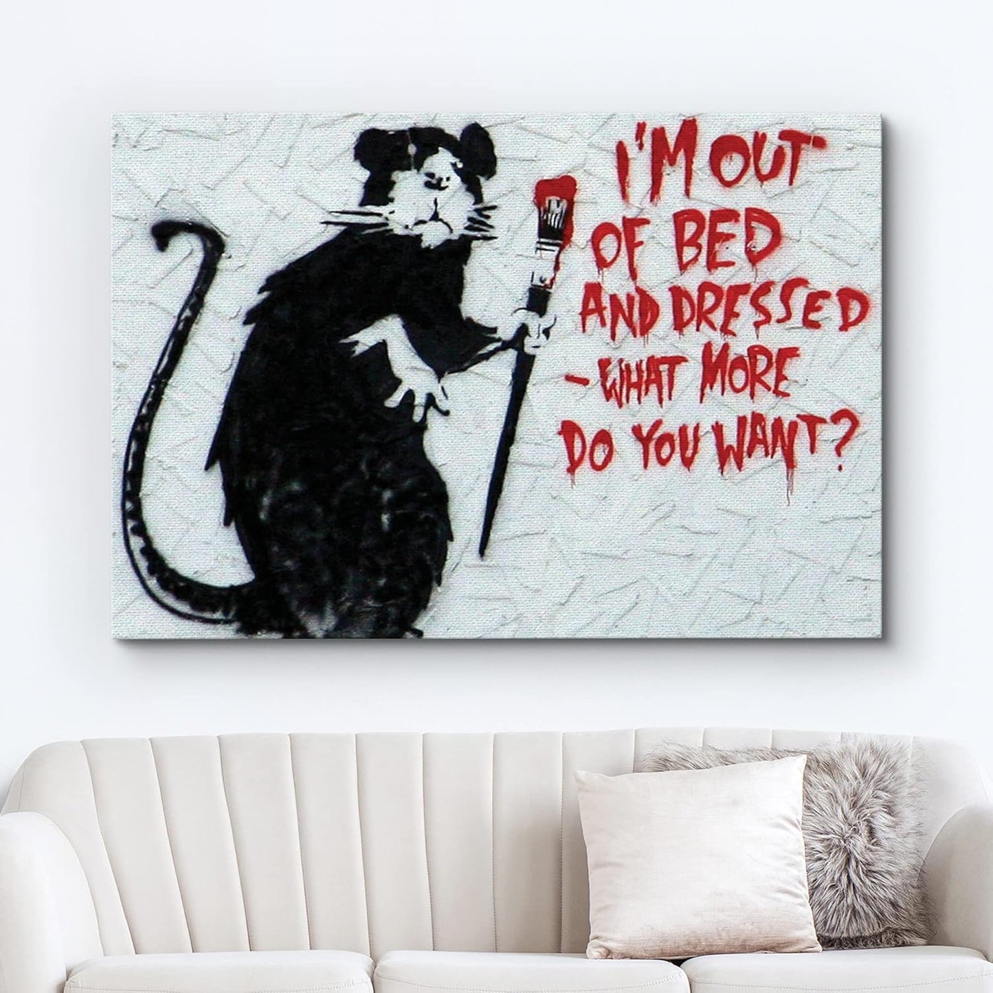 wall26 Canvas Print Wall Art Banksy Rat with Red Paintbrush Graffiti & Street Art Pop Culture Illustrations Pop Art Bohemian Multicolor Dark for Living Room, Bedroom, Office - 16"x24"