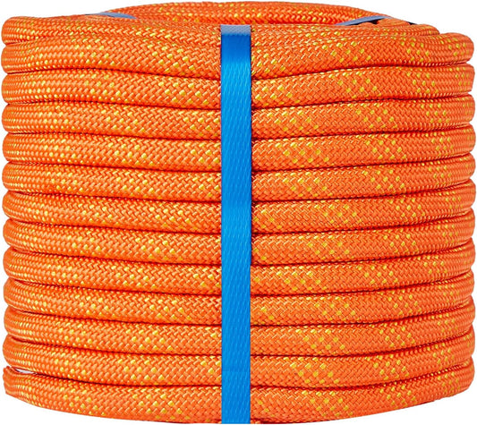 1/2 Inch 50ft Double Braided Polyester Arborist Rope, Heavy Duty Nylon Rope for Anchor, Tree Work, Cargo, Pulling, Sailing(Orange)