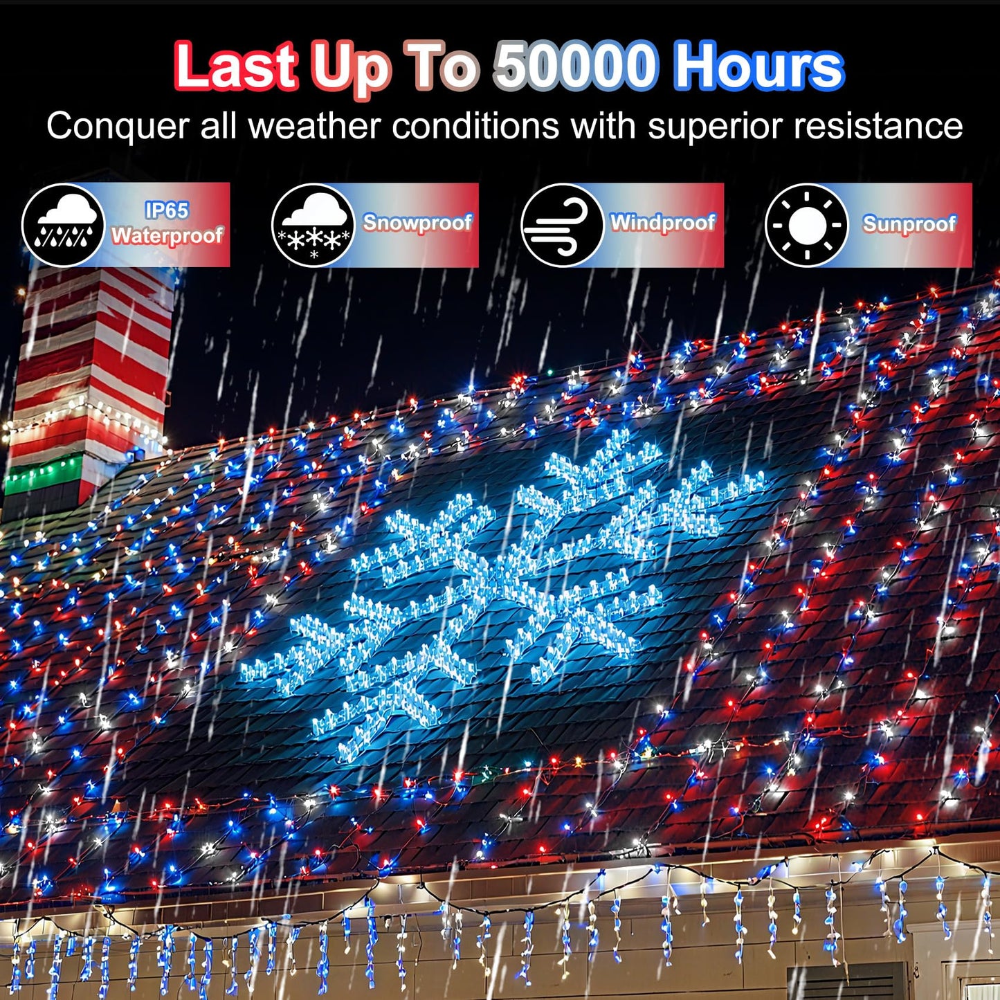 750 Led 240Ft Christmas String Lights Outdoor  Christmas Light With 8 Lighting Modes& Timer & Memory  Plug In Waterproof Clear Wire Twinkle Light For For Xmas Yard Tree Party Decor Red White Blue