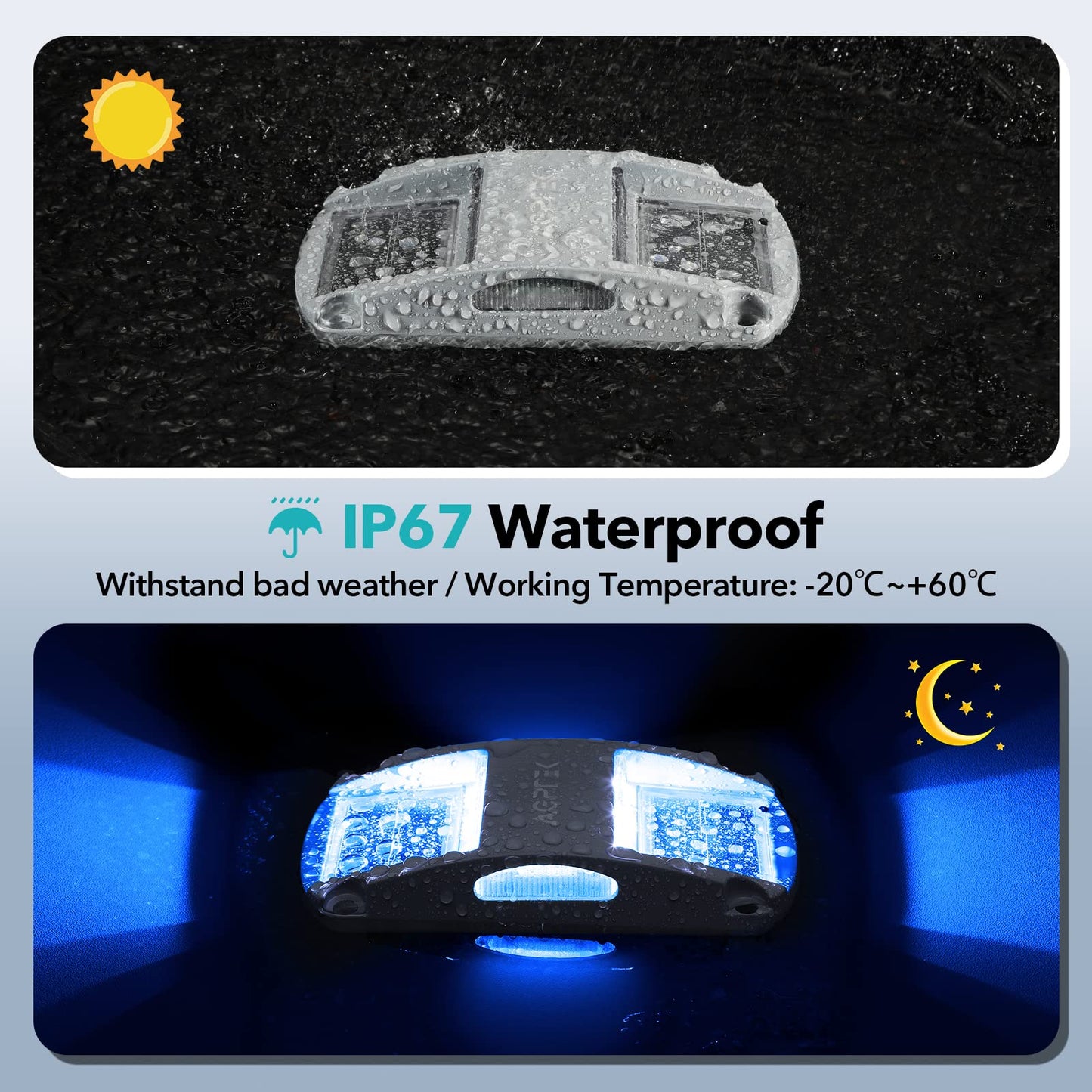 AGPTEK Solar Driveway Lights, 20 Pack, Waterproof LED Markers for Pathway, Blue Light, Model APOLD2