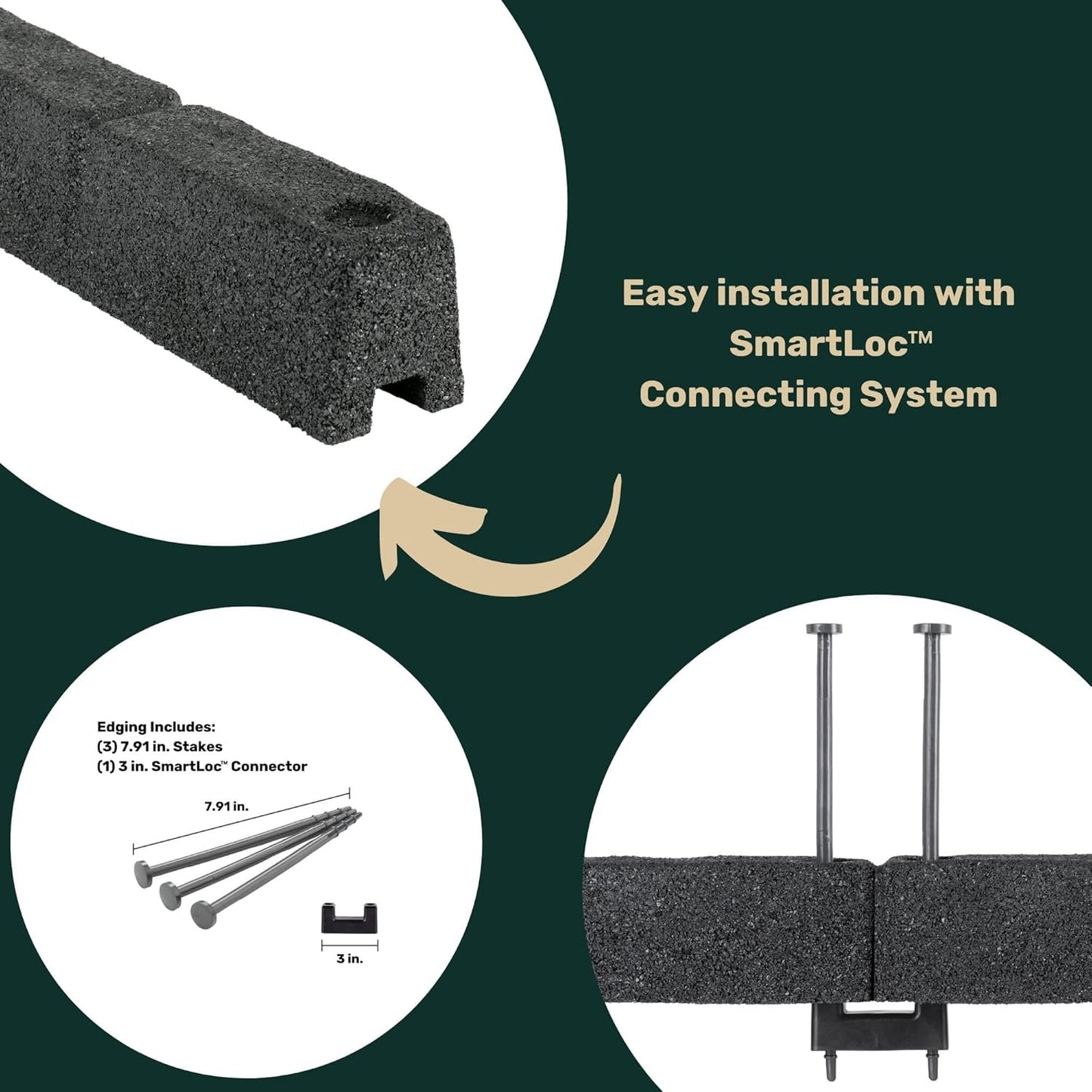 Rubberific 4' Rubber Cobblestone Flexible No Dig Landscape Mulch Border Edging with Anchoring Spikes for Lawns, Gardens, and Flower Beds (12, Gray)