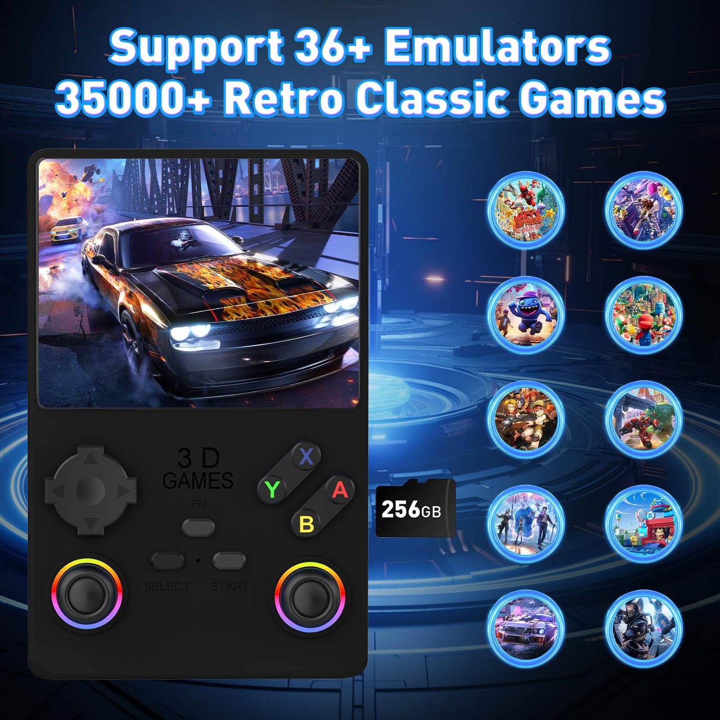 V40 PRO Upgraded Retro Handheld Game Console, Built in 35,000+Classic Games, 36+Simulators, Linux System, 3.5-inch 4K HD IPS Screen Video Player, 256GB TF Card, Portable Pocket Arcade Console (Black)