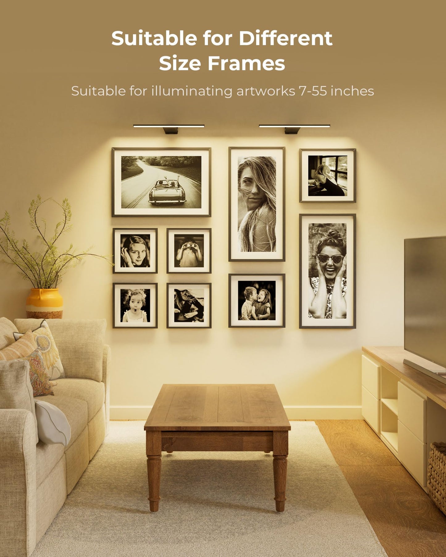 2 Pack Picture Light for Wall Rechargeable Art Light with Remote, 3 Colors & 5 Brightness Levels, 12000mAh Battery Operated Lights for Pictures,Painting,Gallery, Bedroom, Hallway, Frame, Living Room