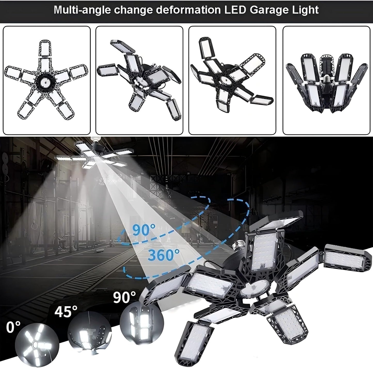KONPWAY Garage Light - Five Leaf Deformable LED, 180W, Daylight, Plastic
