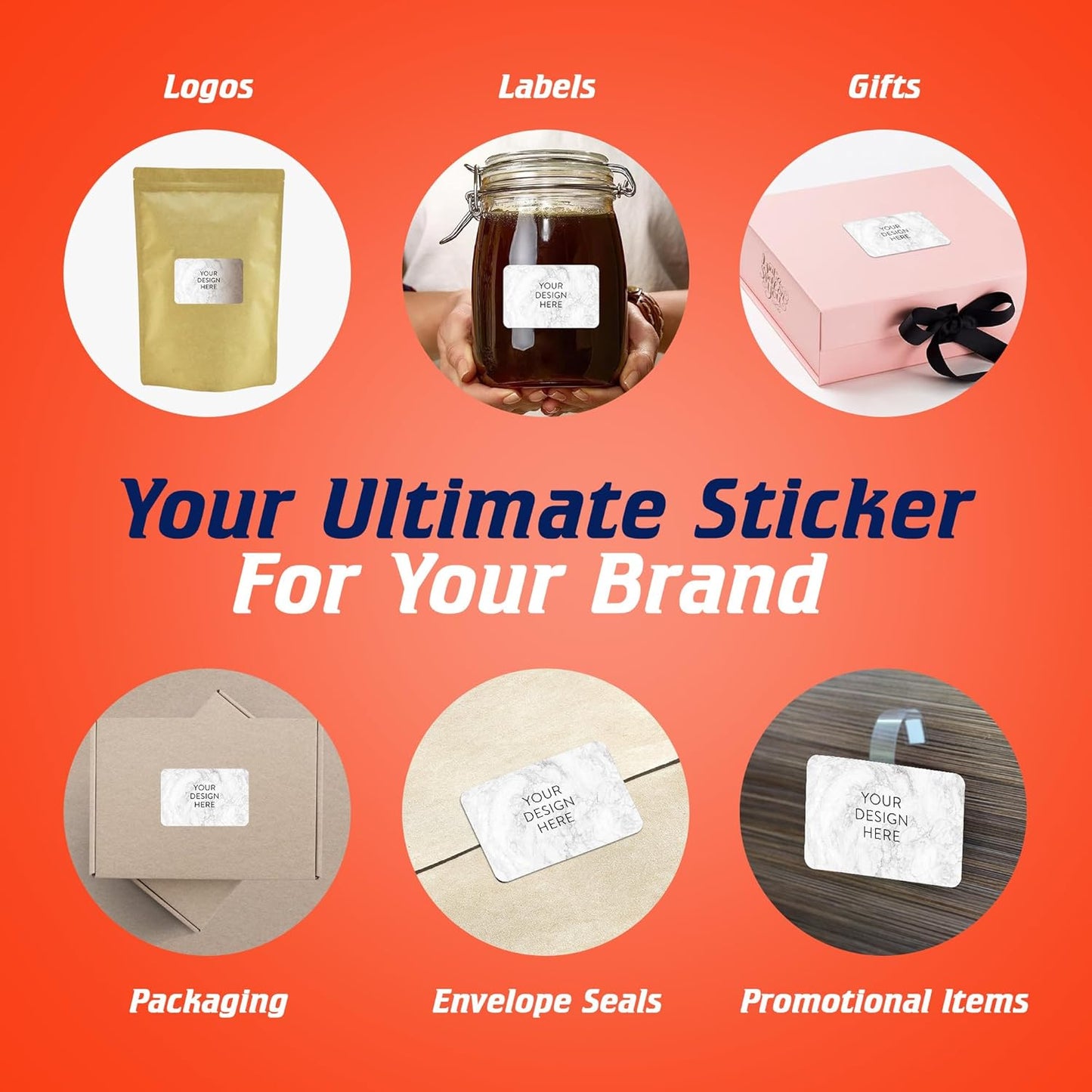 100 Custom Vinyl Stickers - Upload Your own Image, Text, Design, Logo - Personalized Logo Labels for Handmade, Packaging, Bottle, Jars, Candle, Brand Stickers (Silver Marble, 5x3)