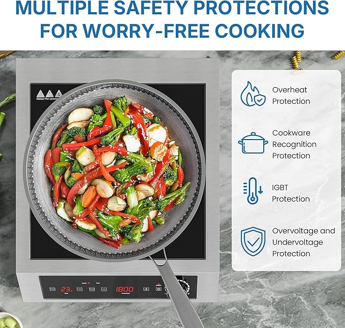 Commercial Electric Induction Cooktop, 1800W Induction Hot Plate, 10 Power & 14 Temp Setting, Professional Countertop Burner with Timer, Electric Stove with LED Screen, Black