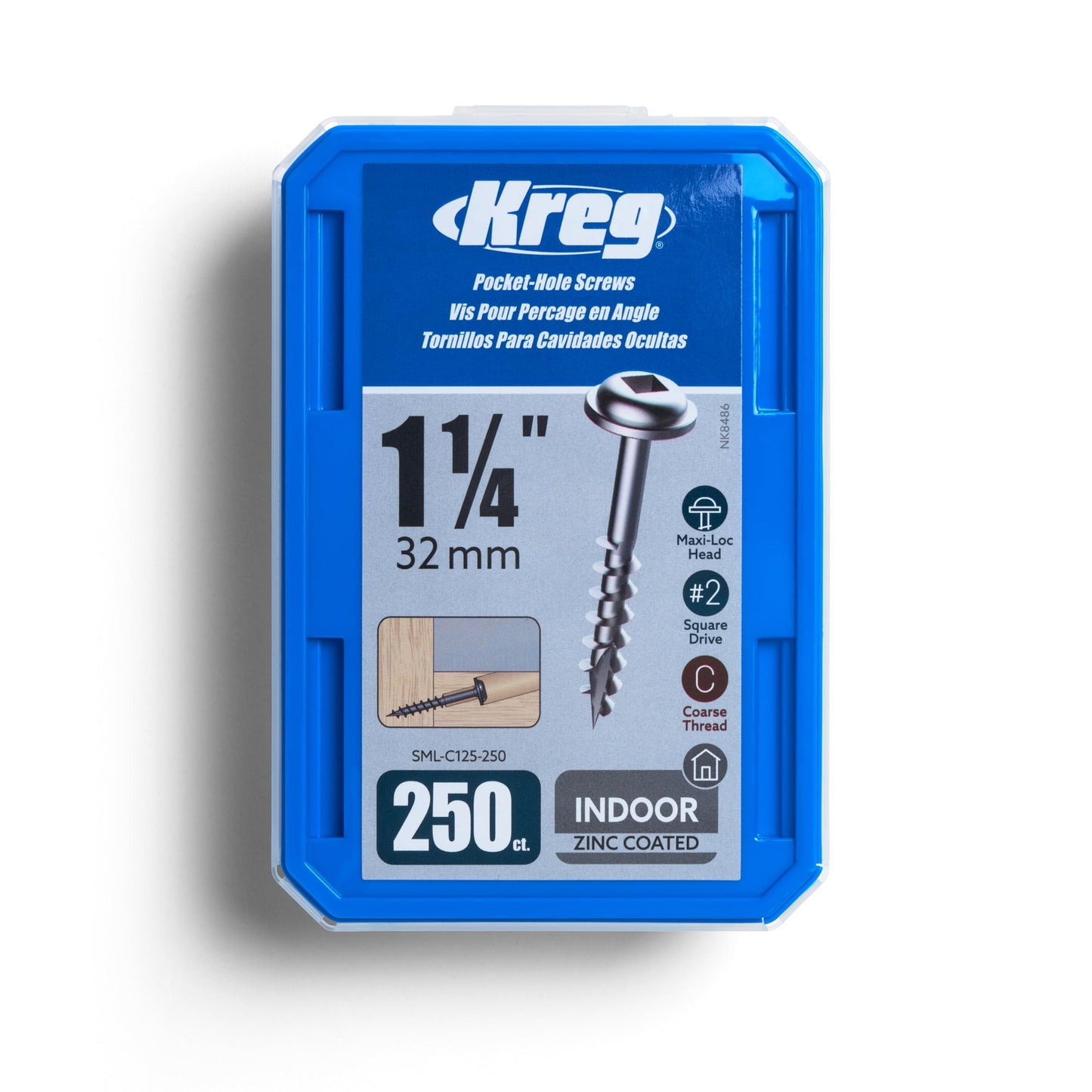 Kreg SML-C125-250 Zinc Pocket Screw - 1 1/4 Inch #8 Coarse Thread - Maxi-Loc Head - 250 Count