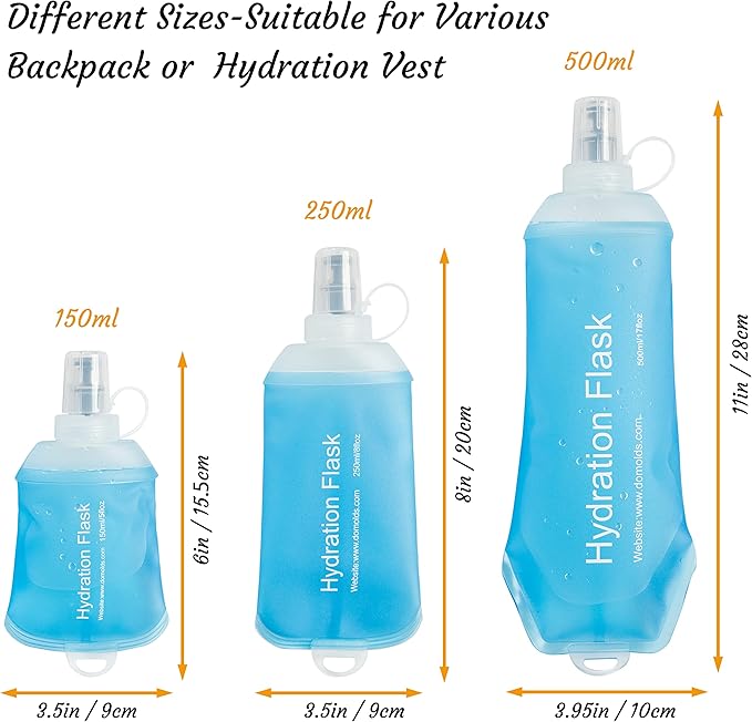 J.CARP 500ml Soft Flask Running Water Bottles, TPU Foldable Running Hydration Flask for Hydration Pack Cycling Hiking Climbing Outdoors Motorbike