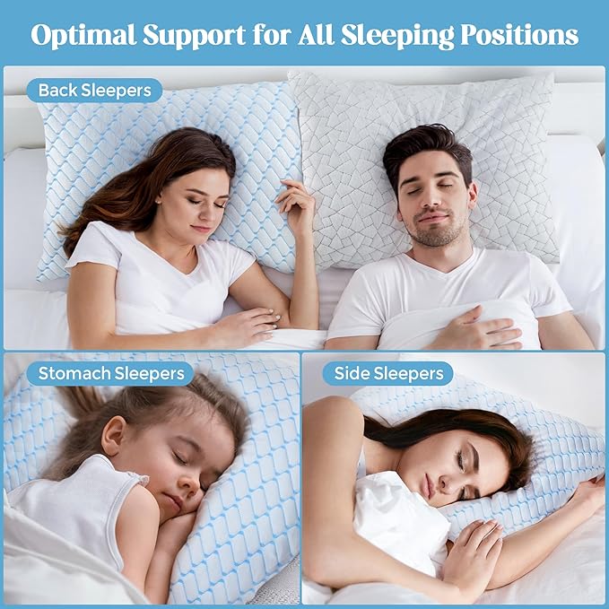 Bafode Memory Foam Pillows Queen Size Set of 2 Cooling Bed Pillow 2 Pack Shredded Memory Foam Pillow for Sleeping 20x30