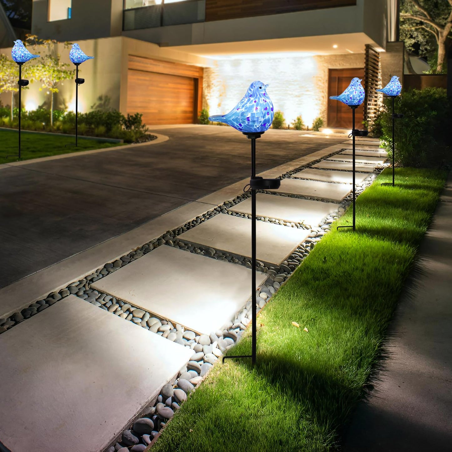 Bshine Solar Garden Decoration Outdoor Bluebird Lights  Hand Blown Glass Waterproof Solar Light Stake Decorate Paths  Pathways  Lawns And Yards Art For Mom Gifts