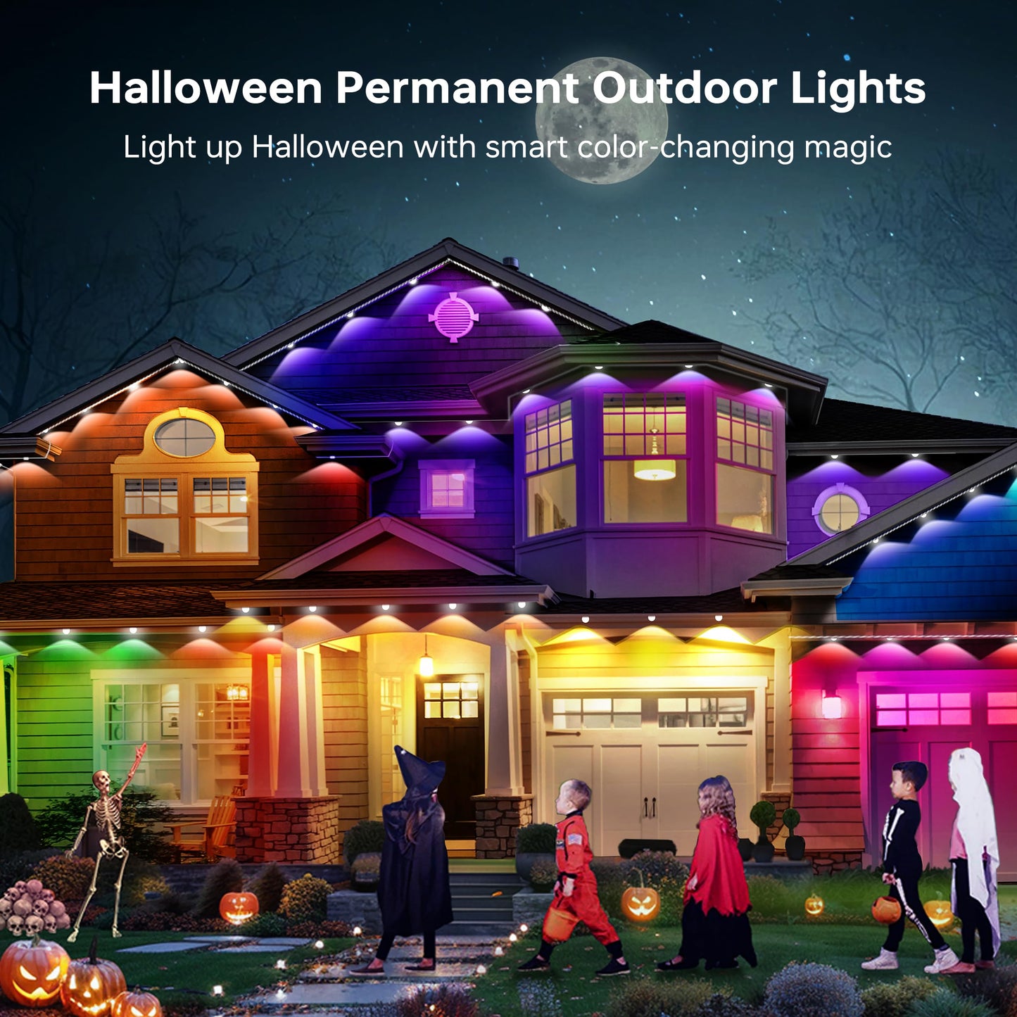 UPONELED Outdoor LED Lights, 120FT RGB Waterproof Eaves Light, App/Remote Control, Model UPLEL-120, White