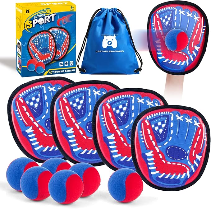Toss and Catch Ball Set Outdoor Games for Kids, Beginner Toddler Baseball Training Glove Sticky Ball Catch Toys, Beach Poo...