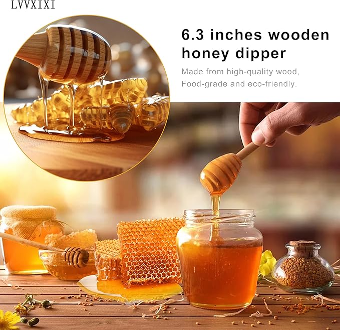 4PCS Honey Mixing Stirrer, Wooden Honey Dipper, Smooth Honey Comb Stick, Honey Spoon Collecting Dispensing Drizzling Jam (Straight Handle)