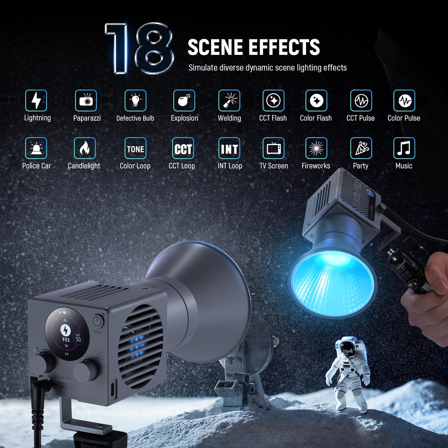 NEEWER 60W Portable RGB LED Video Light Handheld Fill Light, APP/2.4G/Panel Control 18 Scenes 8700Lux/1m 2700-6500K CRI97+ Dimmable COB Continuous Output Lighting for Video Recording Streaming, HS60C