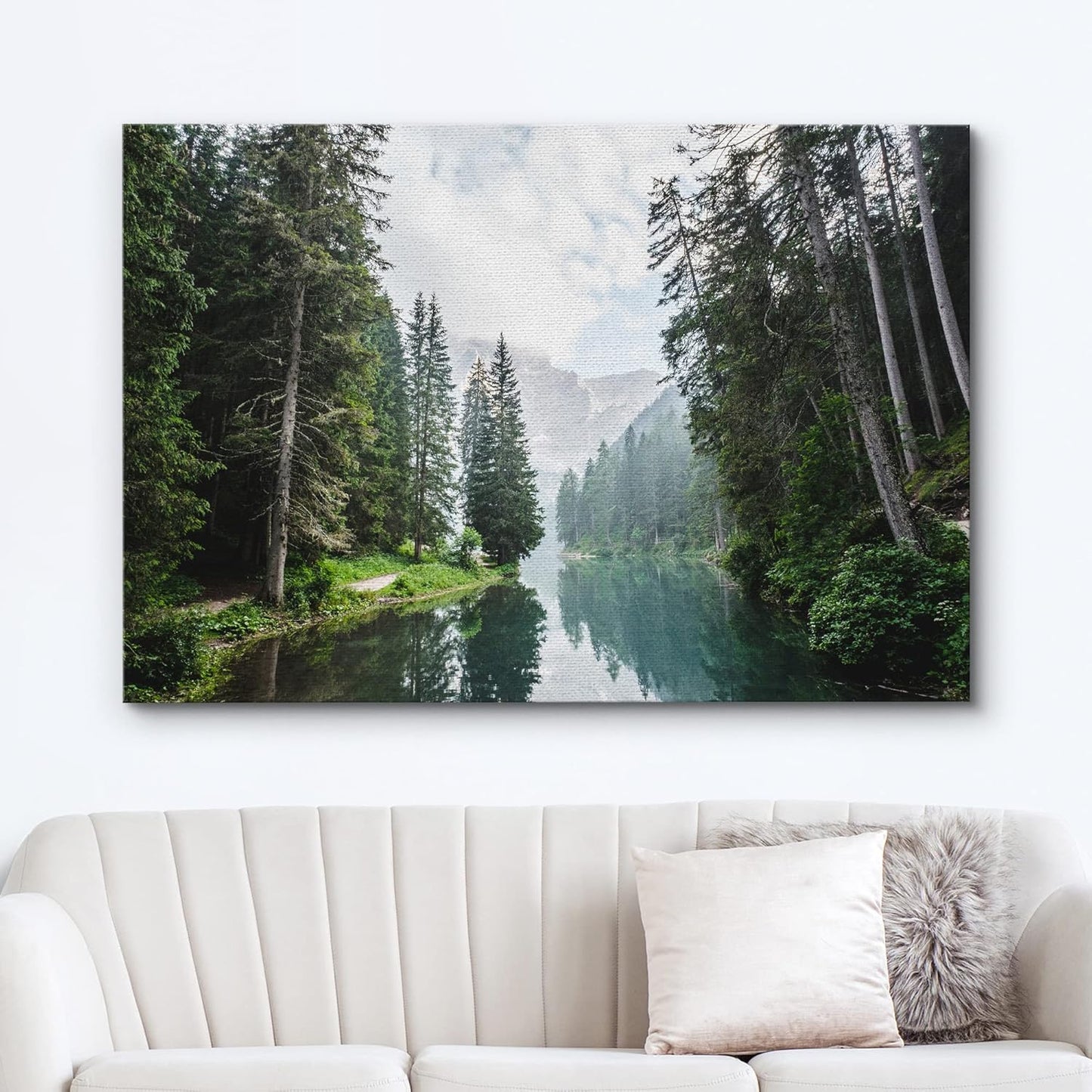 wall26 Canvas Print Wall Art Fall Green Forest with Lake Reflection Nature Wilderness Photography Modern Art Rustic Scenic Colorful Multicolor for Living Room, Bedroom, Office - 12"x18"