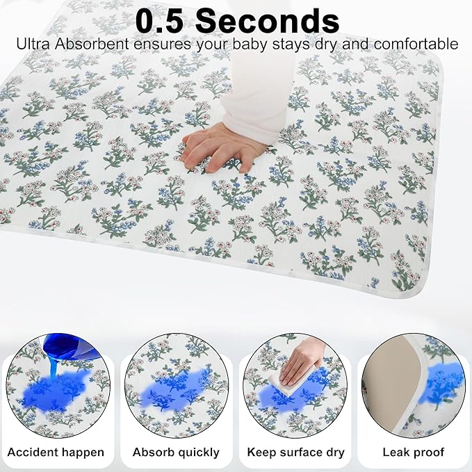 Baby Diaper Changing Pad, 19.7"x25.6" Waterproof Changing Pad Liners with 100% Muslin Cotton Front Top and Leather Back, Soft and Absorbent Portable Changing Mat for Travel, Changing Station