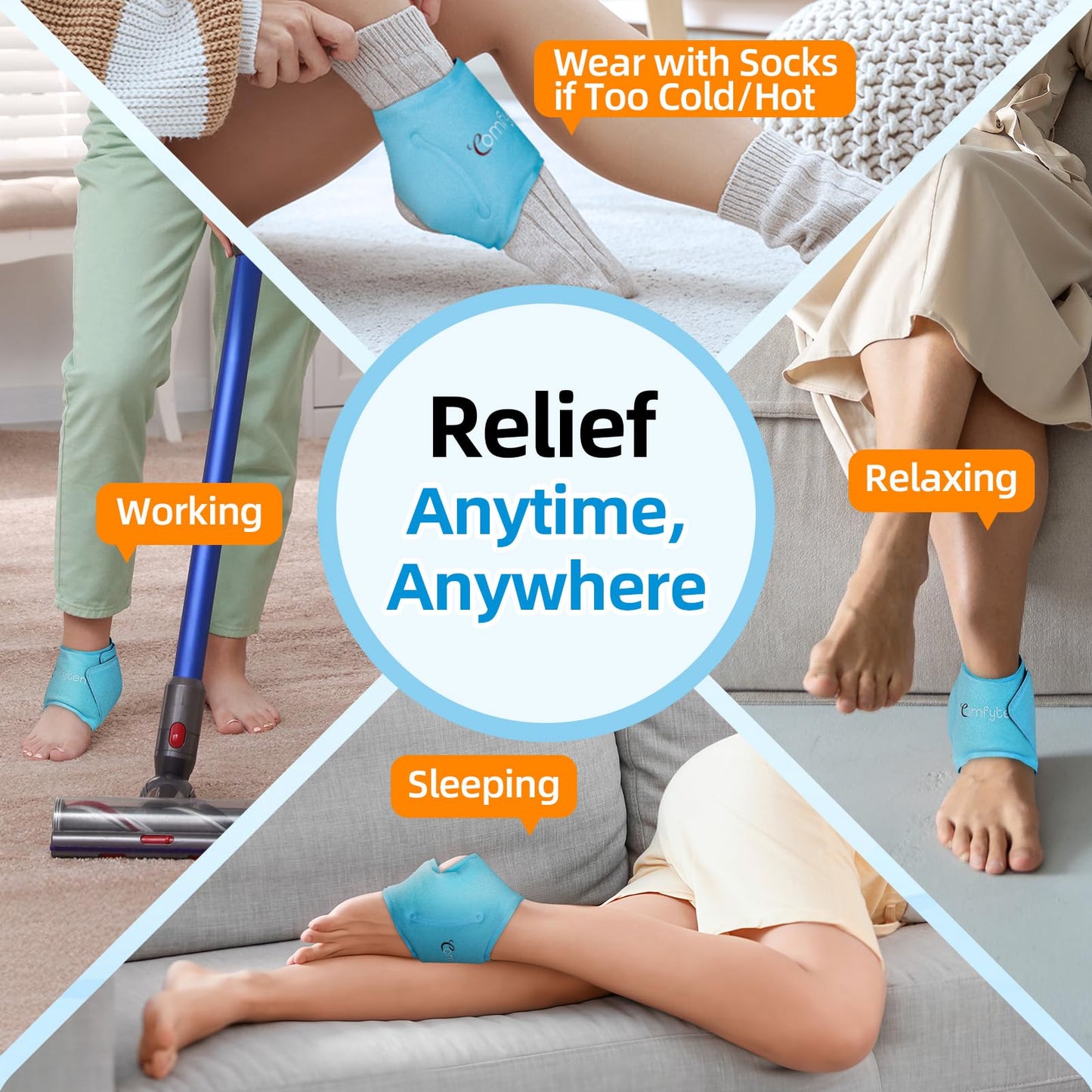 Comfytemp Ankle Ice Pack Wrap for Swelling, Plantar Fasciitis, FSA Eligible HSA, Foot Pain Relief, Reusable Gel Cold Compression Ankle Brace for Injury, Achilles Tendonitis, Gift for Men Women, 1Pcs